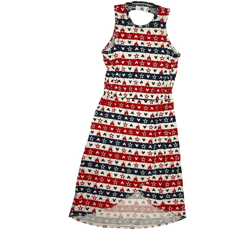 Disney Parks Paris Tank Dress Small Sleeveless Red Blue Mickey Stars Cutout Back